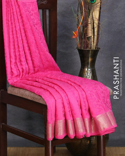 Viscose saree pink with allover embroidery work and zari woven border - {{ collection.title }} by Prashanti Sarees