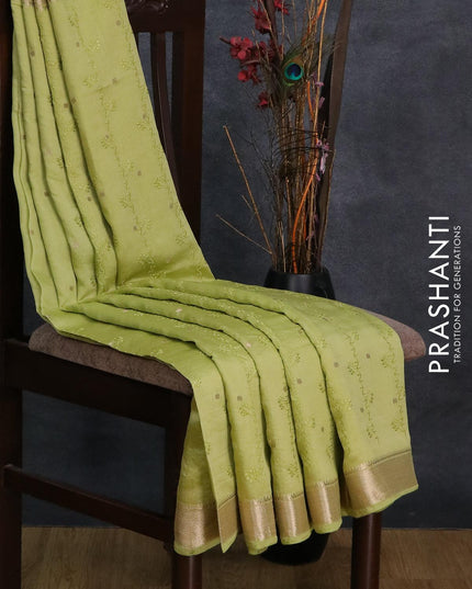 Viscose saree pista green with allover embroidery work & zari buttas and zari woven border - {{ collection.title }} by Prashanti Sarees
