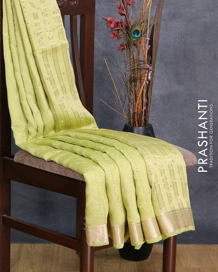 Viscose saree pista green with allover embroidery work & zari buttas and zari woven border - {{ collection.title }} by Prashanti Sarees