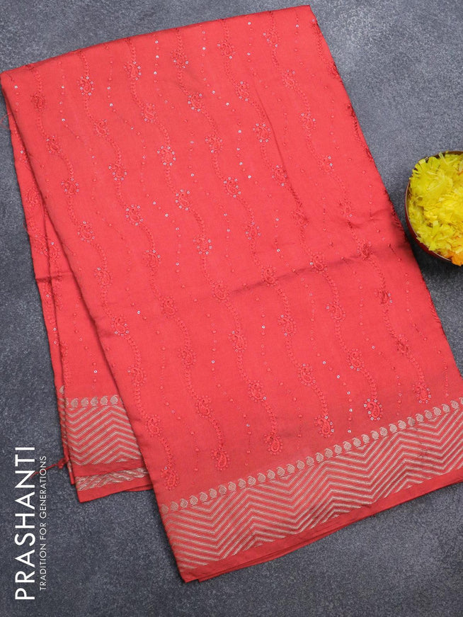 Viscose saree red with allover embroidery work and zari woven border - {{ collection.title }} by Prashanti Sarees