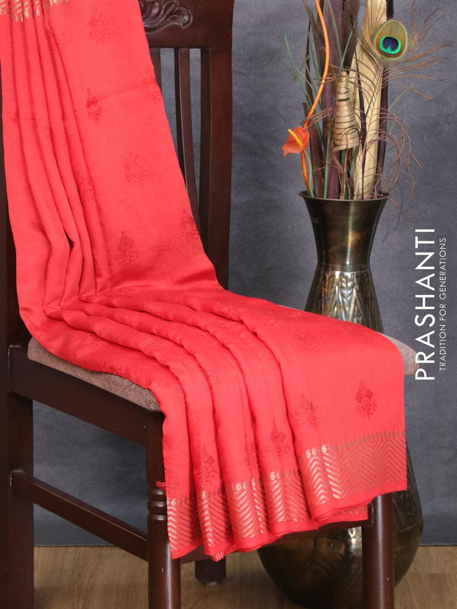 Viscose saree red with embroided work buttas and zari woven border - {{ collection.title }} by Prashanti Sarees