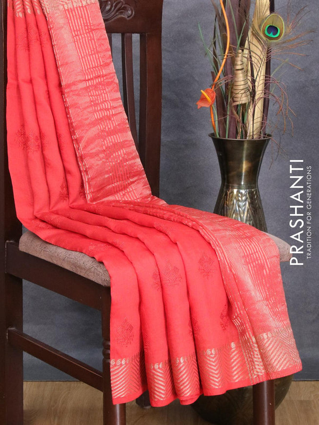 Viscose saree red with embroided work buttas and zari woven border - {{ collection.title }} by Prashanti Sarees