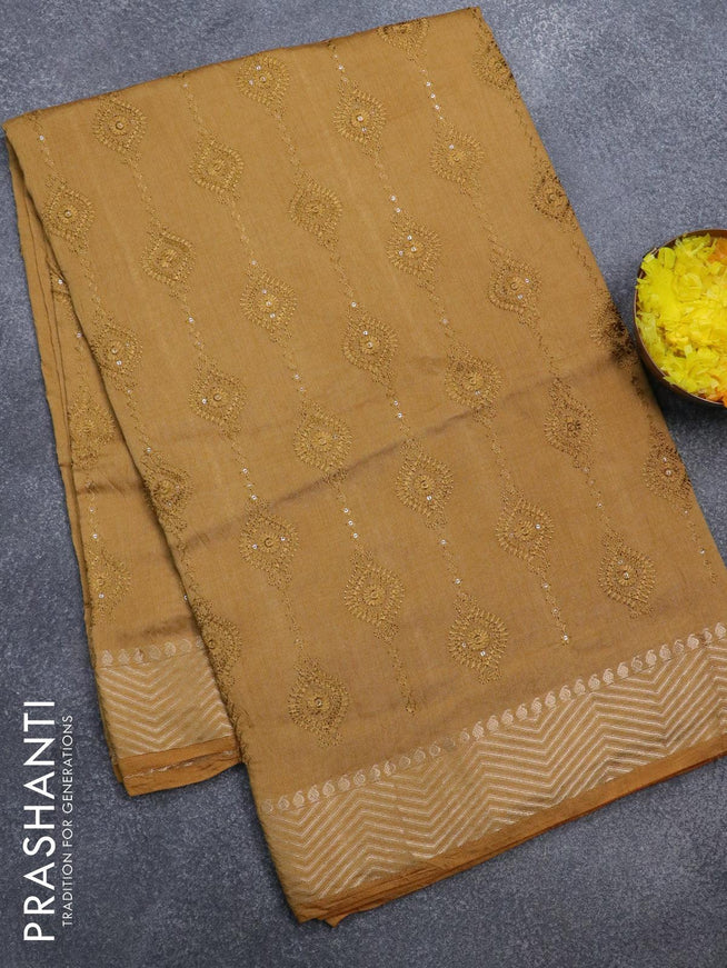 Viscose saree sandal with allover embroidery & sequin work and zari woven border - {{ collection.title }} by Prashanti Sarees