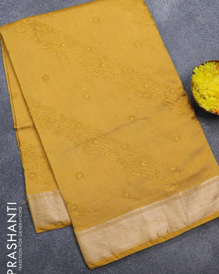 Viscose saree yellow with allover embroidery work and zari woven border - {{ collection.title }} by Prashanti Sarees