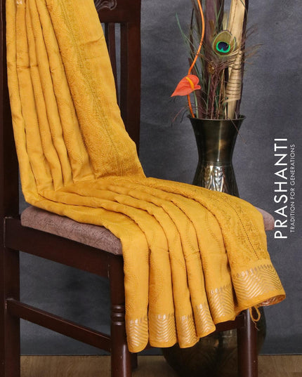 Viscose saree yellow with allover embroidery work and zari woven border - {{ collection.title }} by Prashanti Sarees