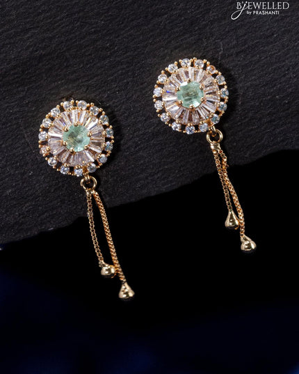 Zircon earring with mint green and cz stone in rose gold finish - {{ collection.title }} by Prashanti Sarees