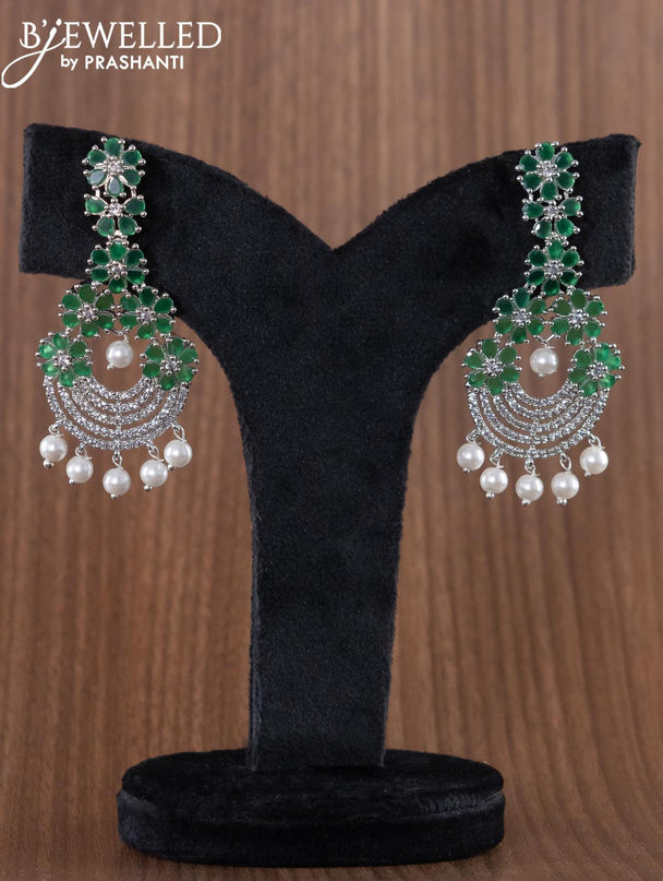 Zircon earrings floral design with emerald and cz stones - {{ collection.title }} by Prashanti Sarees
