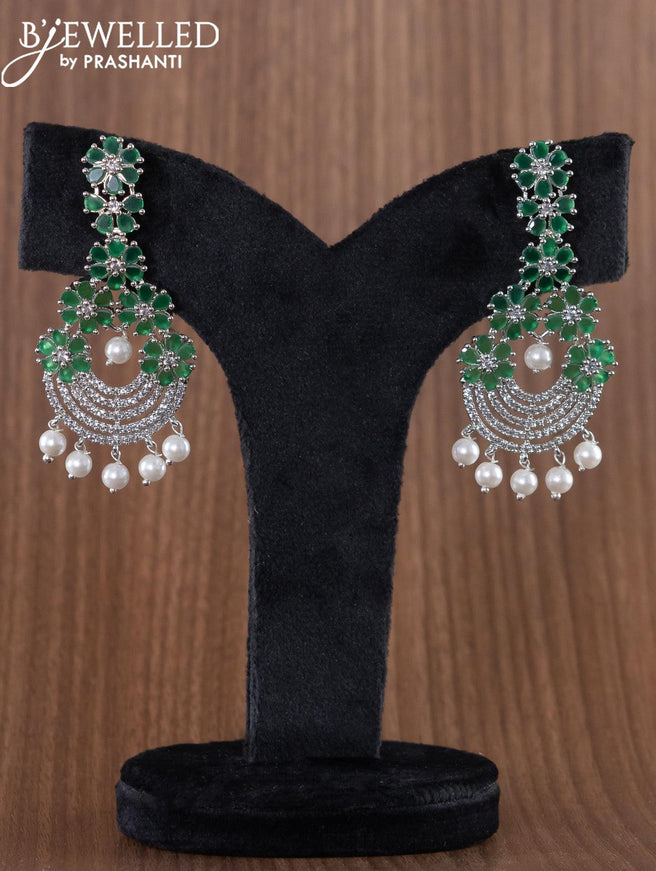 Zircon earrings floral design with emerald and cz stones - {{ collection.title }} by Prashanti Sarees