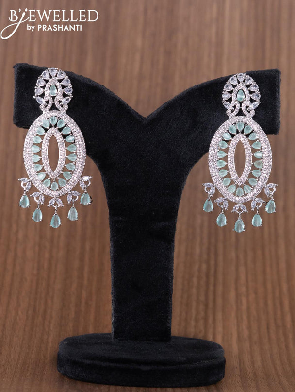 Zircon earrings with mint green and cz stones - {{ collection.title }} by Prashanti Sarees
