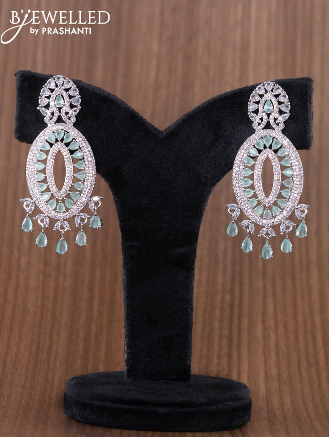 Zircon earrings with mint green and cz stones - {{ collection.title }} by Prashanti Sarees