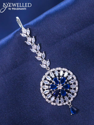 Zircon maang tikka floral design with sapphire and cz stone