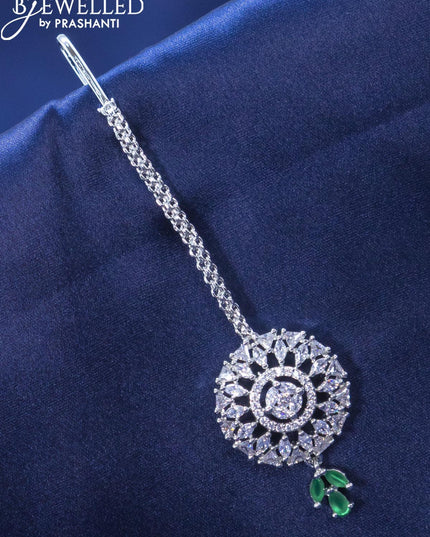 Zircon maang tikka with emerald and cz stone - {{ collection.title }} by Prashanti Sarees
