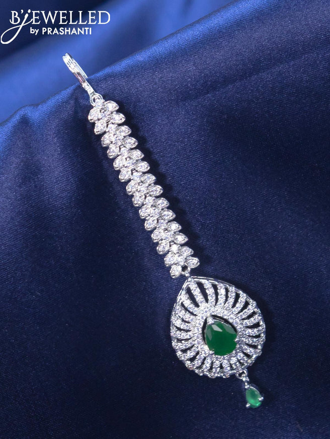 Zircon maang tikka with emerald and cz stone - {{ collection.title }} by Prashanti Sarees