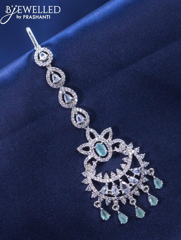 Zircon maang tikka with mint green and cz stone - {{ collection.title }} by Prashanti Sarees