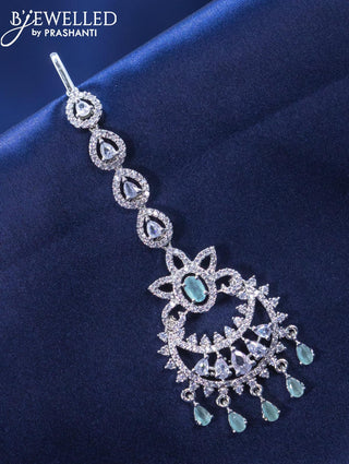 Zircon maang tikka with mint green and cz stone