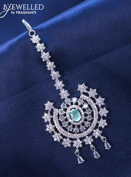 Zircon maang tikka with mint green and cz stone - {{ collection.title }} by Prashanti Sarees