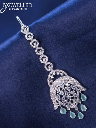 Zircon maang tikka with mint green and cz stone