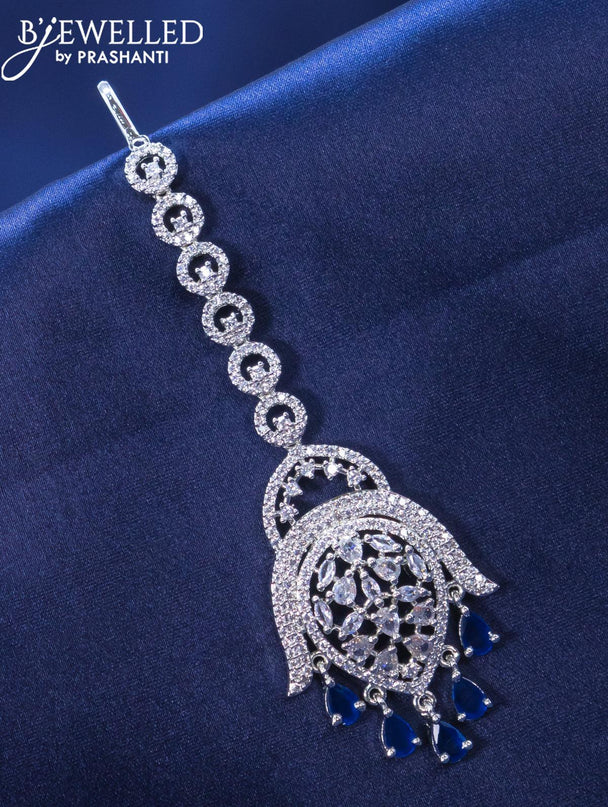 Zircon maang tikka with sapphire and cz stone - {{ collection.title }} by Prashanti Sarees