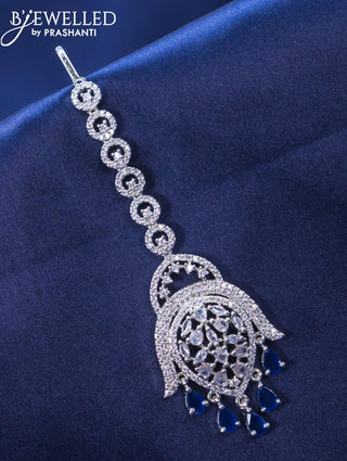 Zircon maang tikka with sapphire and cz stone