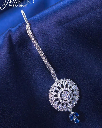 Zircon maang tikka with sapphire and cz stone - {{ collection.title }} by Prashanti Sarees