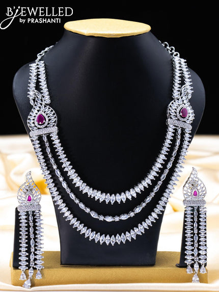 Zircon necklace triple layer with ruby and cz stone - {{ collection.title }} by Prashanti Sarees