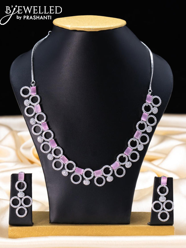 Zircon necklace with baby pink and cz stone - {{ collection.title }} by Prashanti Sarees